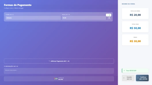 Interface do Mais PDV no macOS - PDV Offline para Mac